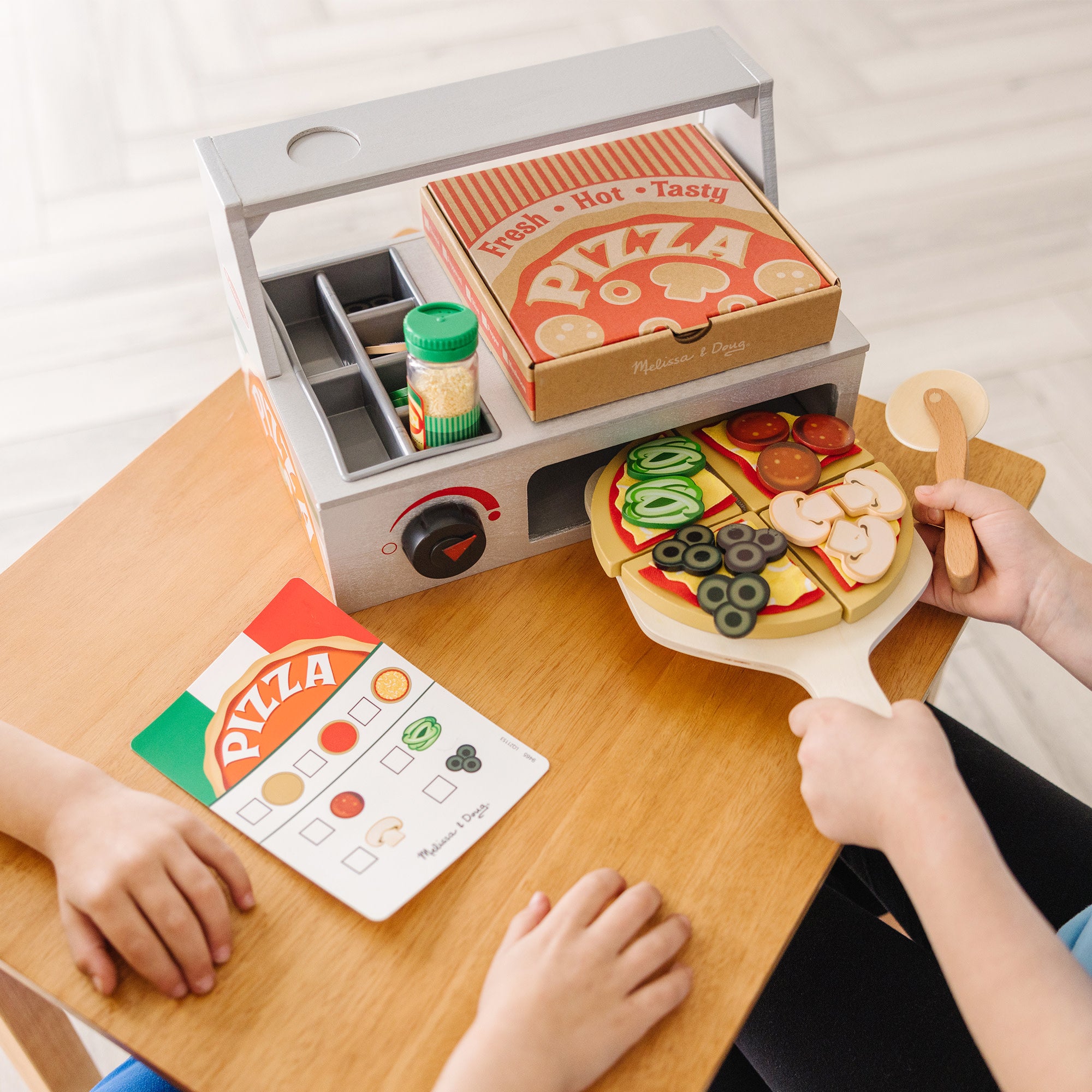 Melissa & Doug Top & Bake Pizza Counter - Wooden Play Food - Image 5