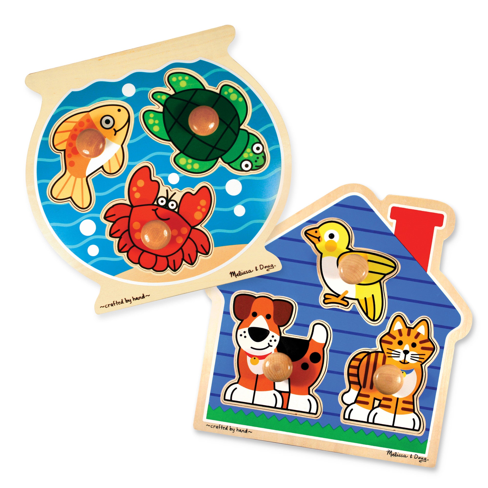 Melissa & Doug Wooden Jumbo Peg Puzzle 2-Pack: Fish Bowl, House Pets - Image 4