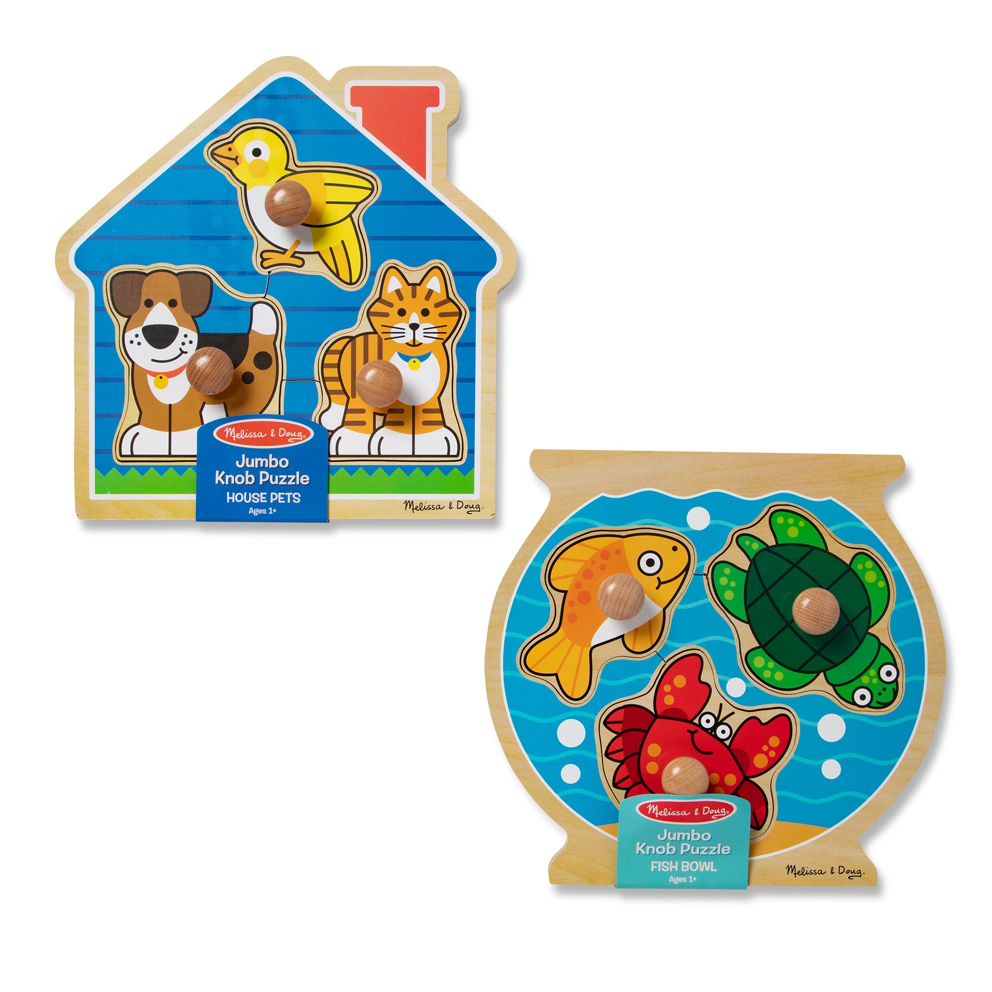 Melissa & Doug Wooden Jumbo Peg Puzzle 2-Pack: Fish Bowl, House Pets - Image 3