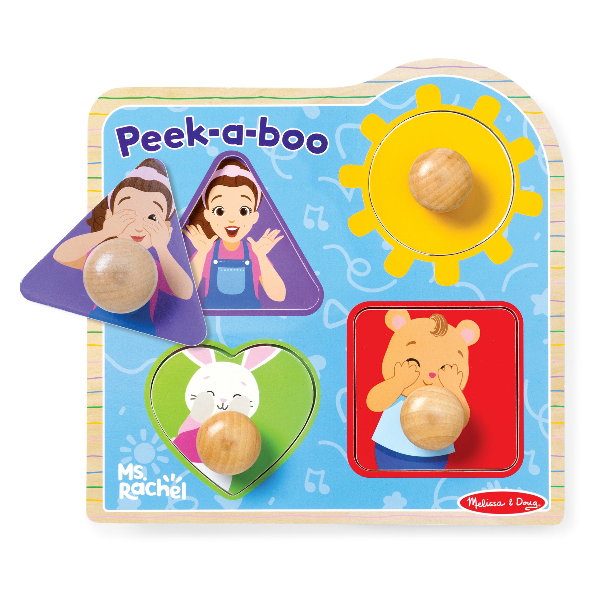 Melissa & Doug Ms. Rachel? Wooden Peek-a-Boo Jumbo Peg Puzzle ?C 4 Pieces - Image 4