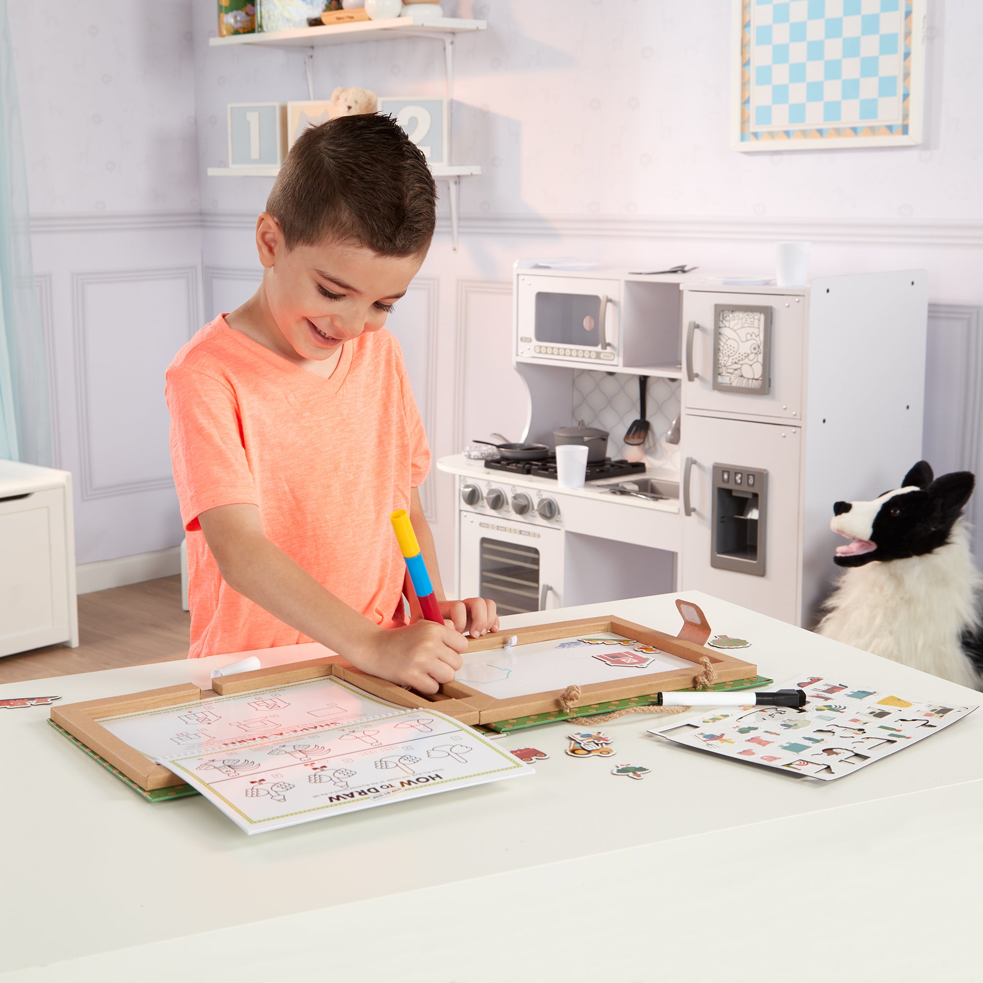 Melissa & Doug Natural Play: Play, Draw, Create Reusable Drawing & Magnet Kit ?C Farm - Image 4