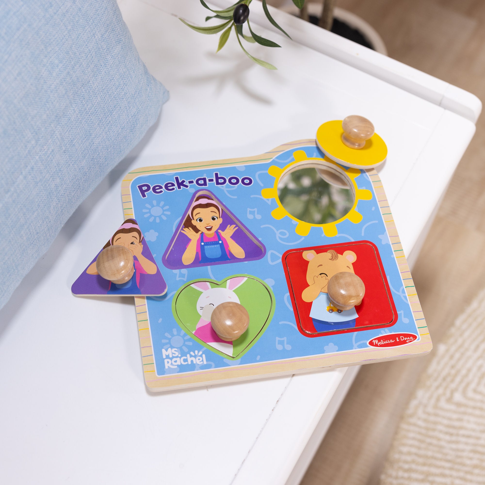 Melissa & Doug Ms. Rachel? Wooden Peek-a-Boo Jumbo Peg Puzzle ?C 4 Pieces - Image 9