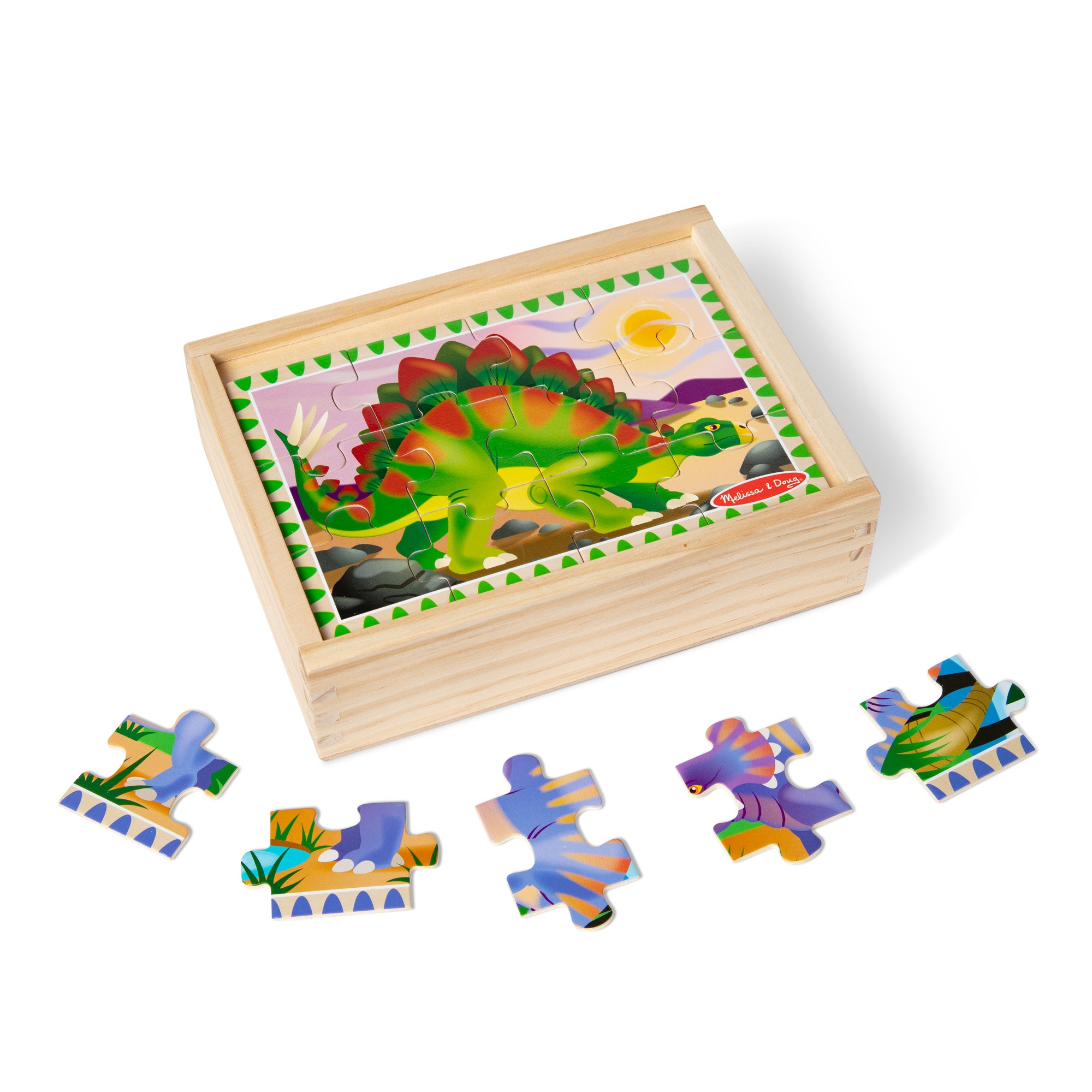 Melissa & Doug Wooden Jigsaw Puzzles in a Box - Dinosaurs - Image 9