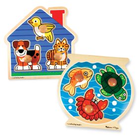 Melissa & Doug Wooden Jumbo Peg Puzzle 2-Pack: Fish Bowl, House Pets