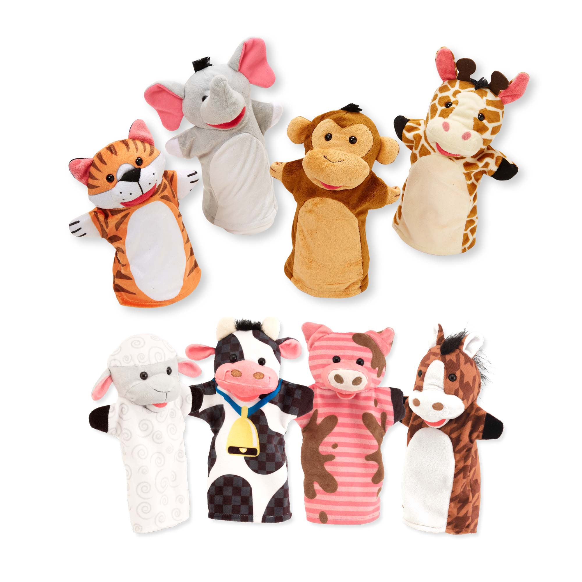 Melissa & Doug Hand Puppet 2-Pack: Farm Friends, Zoo Friends
