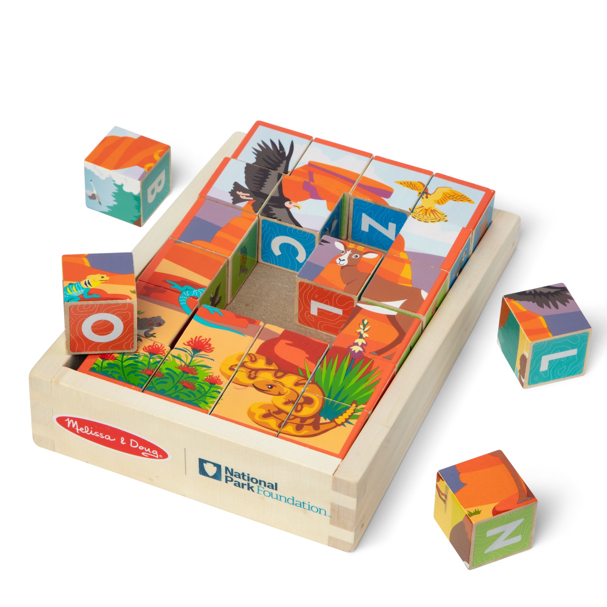Melissa & Doug National Parks Alphabet & Animals Cube Puzzle ?C 24 Wooden Block Pieces - Image 8
