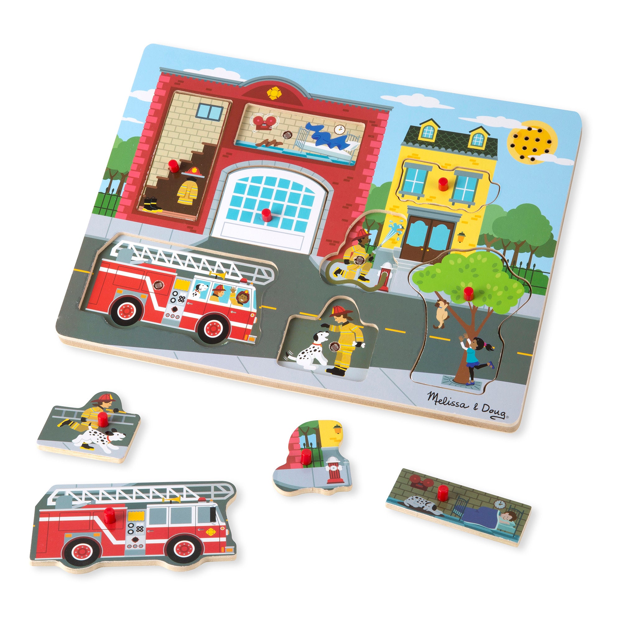 Melissa & Doug Around the Fire Station Sound Puzzle - 8 Pieces - Image 3