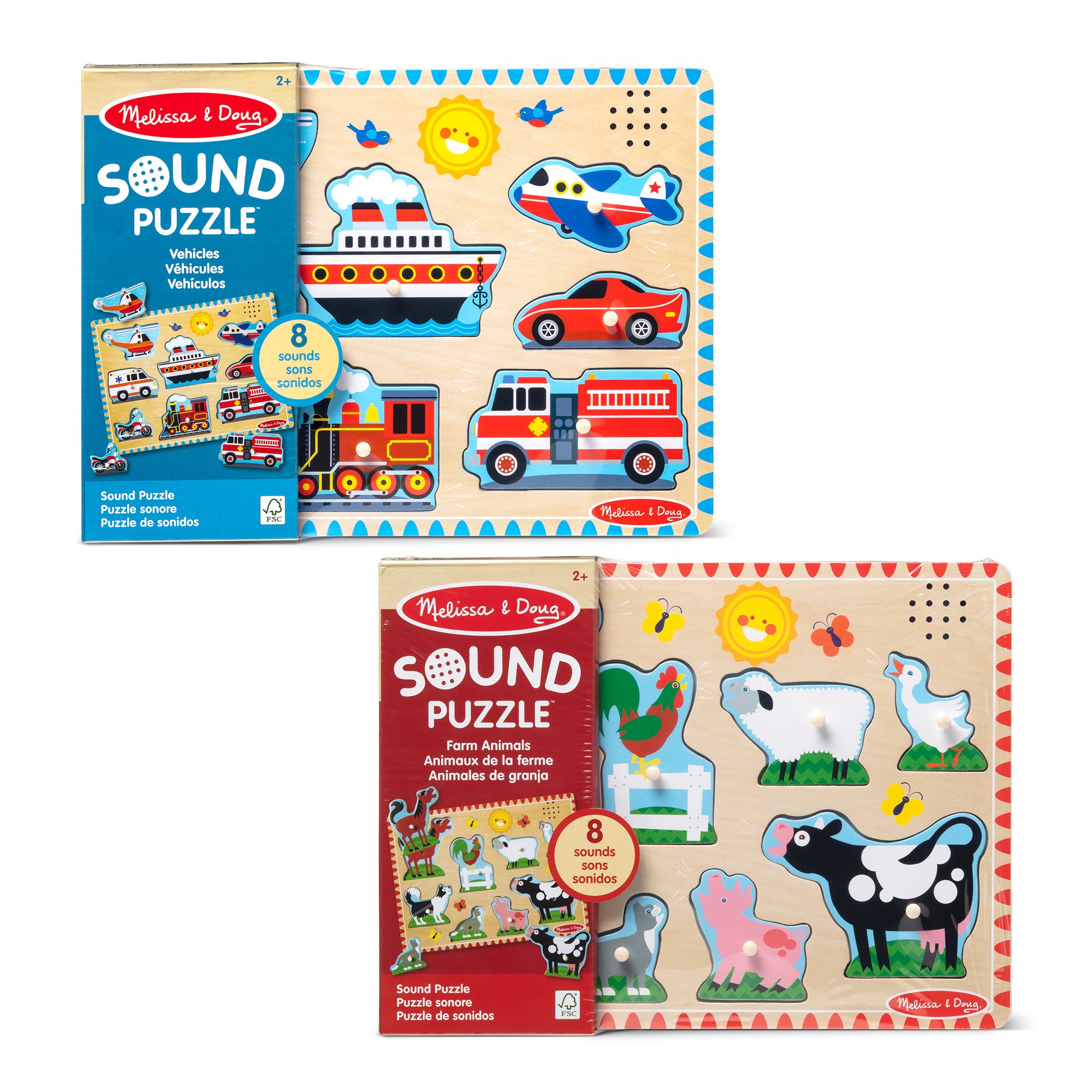 Melissa & Doug Wooden Sound Puzzle 2-Pack ?C Farm Animals, Vehicles - Image 3