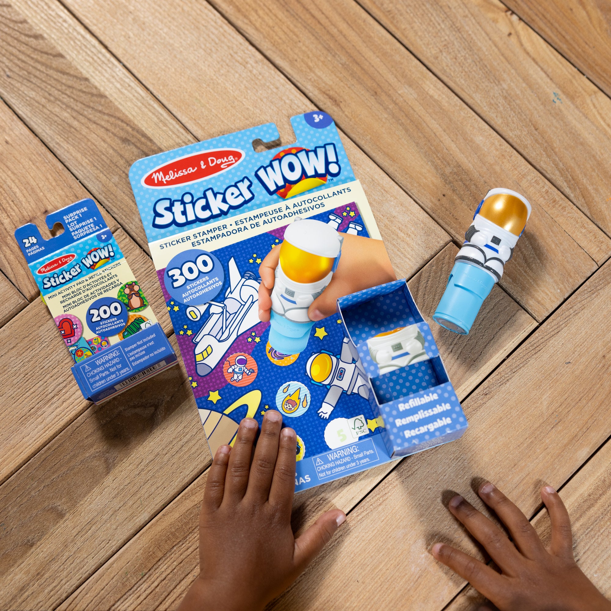 Melissa & Doug Sticker WOW!? Astronaut Bundle: Activity Pad & Sticker Stamper + Mini Activity Pad and 200 Refill Stickers - Image 2