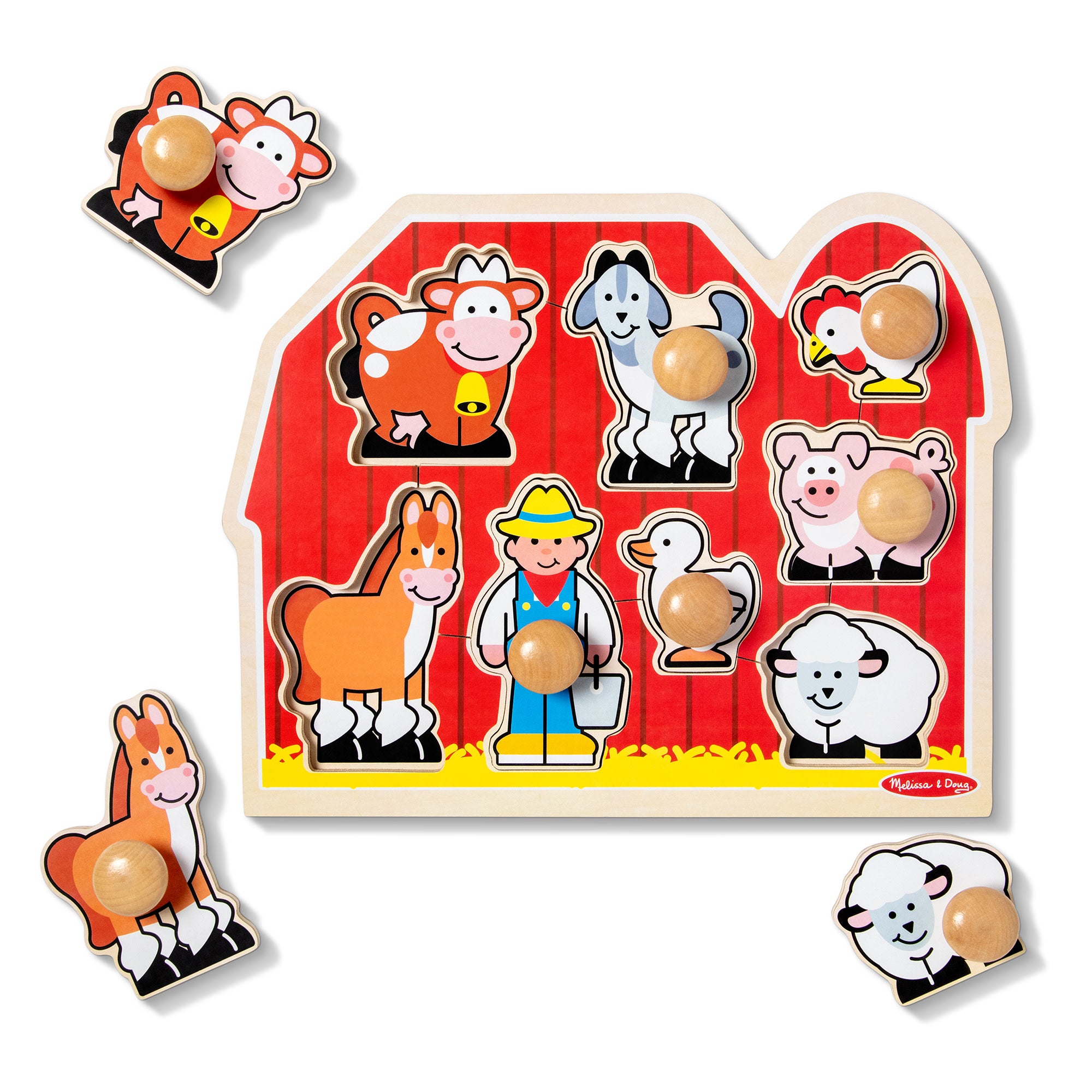 Melissa & Doug Farm Friends Jumbo Peg Puzzle - 8 Pieces - Image 4