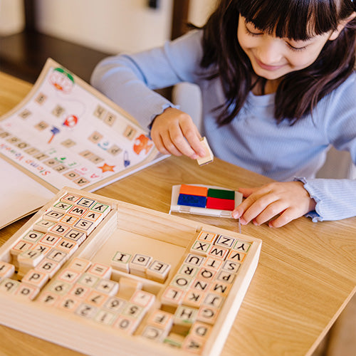 Melissa & Doug Deluxe Wooden Stamp Set - ABCs 123s - Image 10
