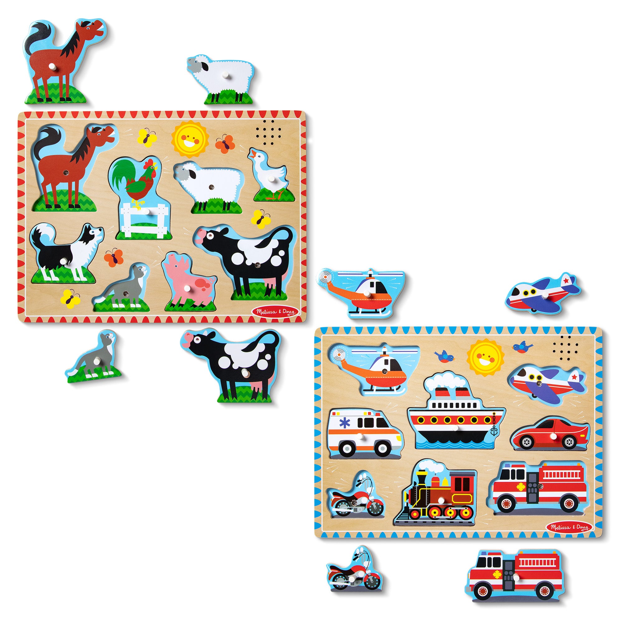 Melissa & Doug Wooden Sound Puzzle 2-Pack ?C Farm Animals, Vehicles - Image 5
