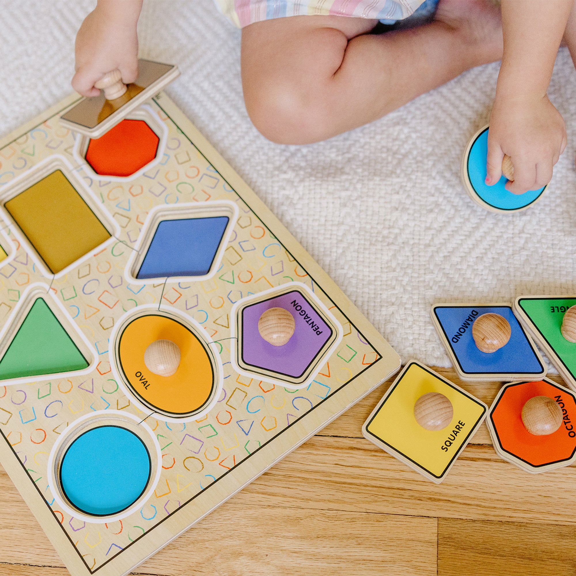 Melissa & Doug Geometric Shapes Deluxe Jumbo Peg Puzzle - 8 Pieces - Image 2