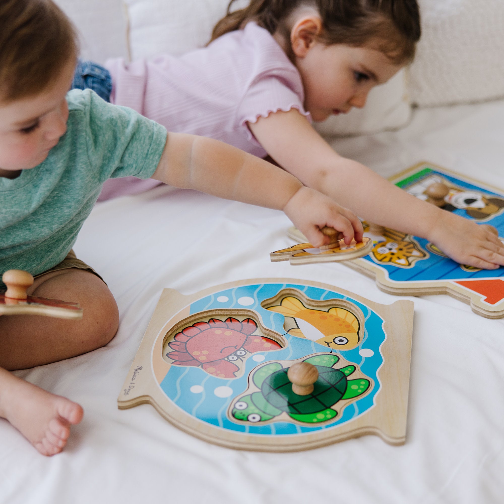 Melissa & Doug Wooden Jumbo Peg Puzzle 2-Pack: Fish Bowl, House Pets - Image 2