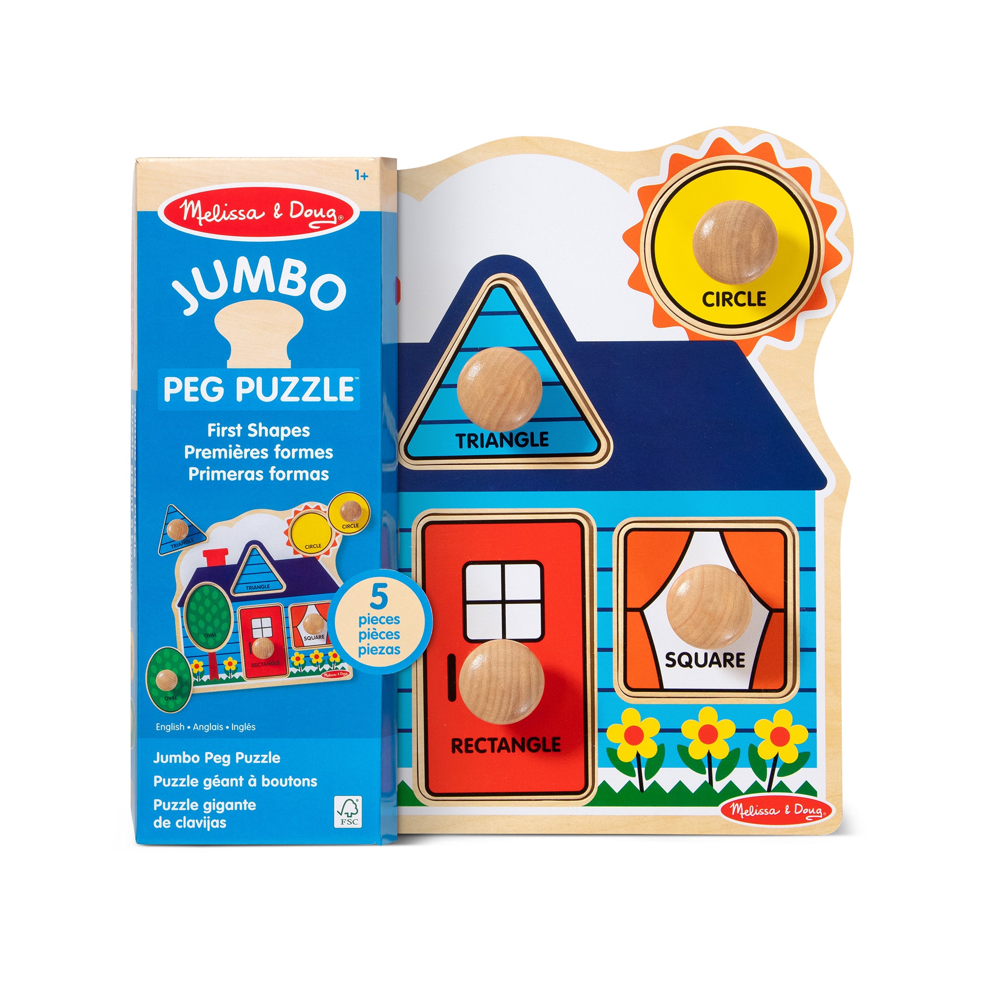 Melissa & Doug First Shapes Jumbo Peg Puzzle - 5 Pieces - Image 3