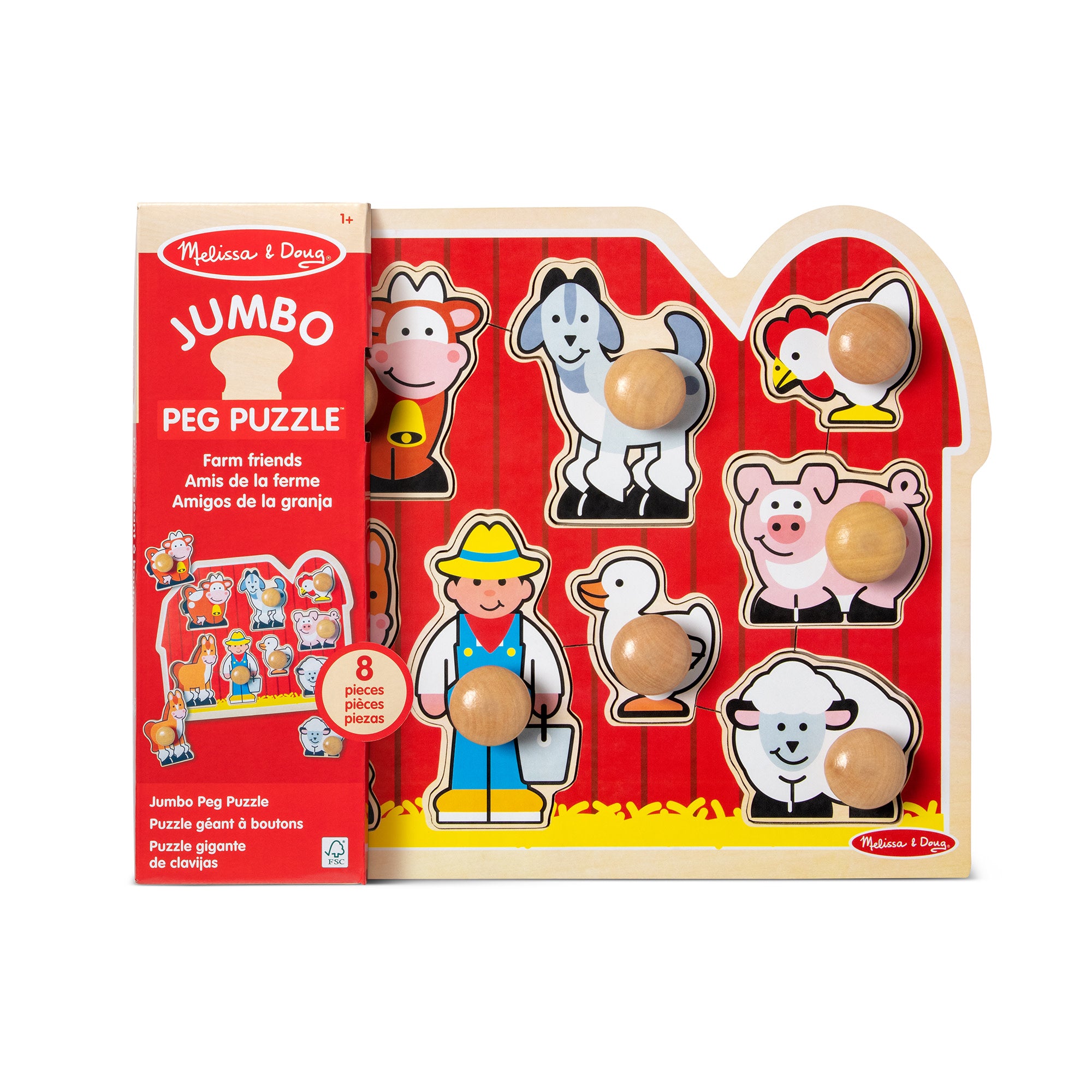 Melissa & Doug Farm Friends Jumbo Peg Puzzle - 8 Pieces - Image 3
