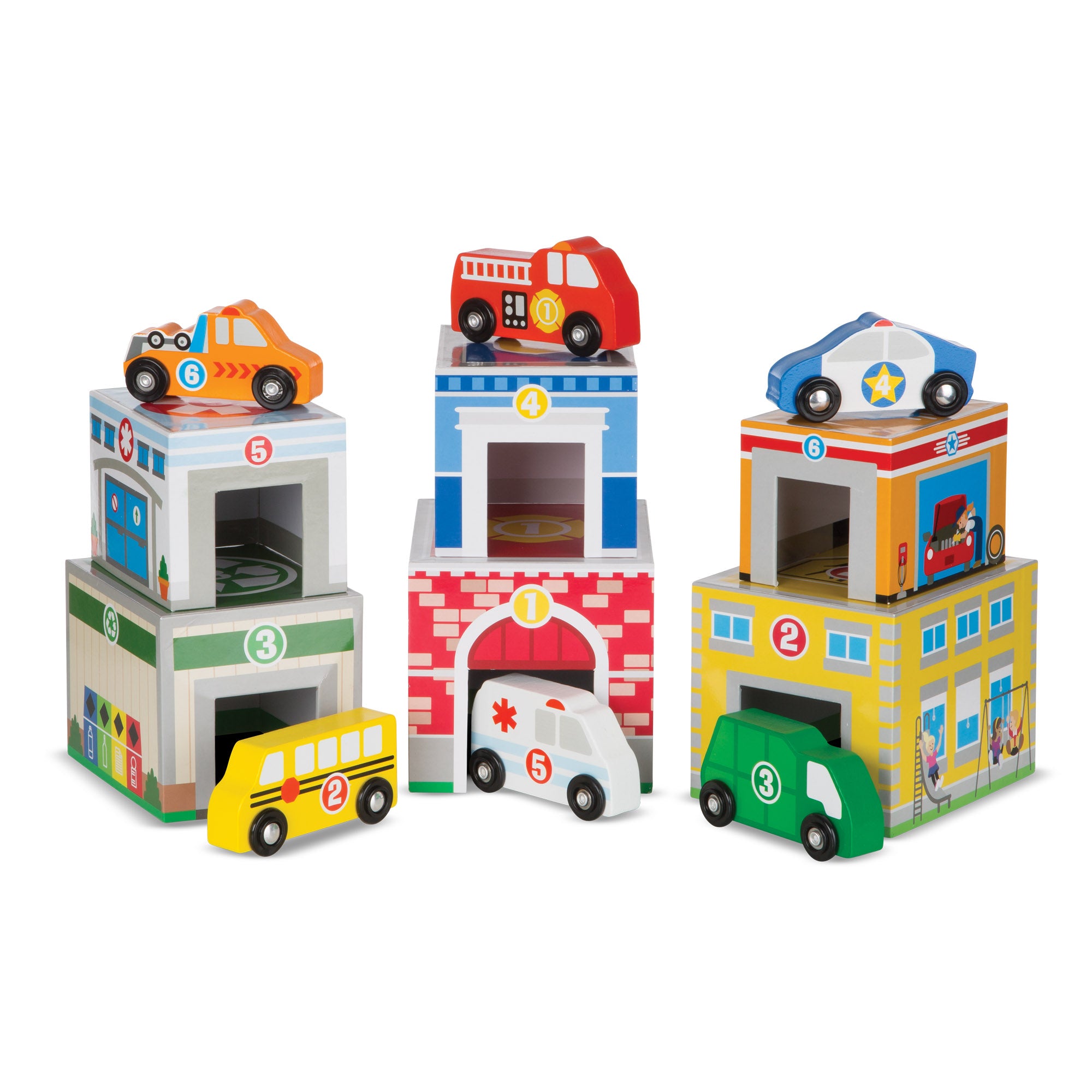 Melissa & Doug Nesting & Sorting Buildings & Vehicles - Image 9