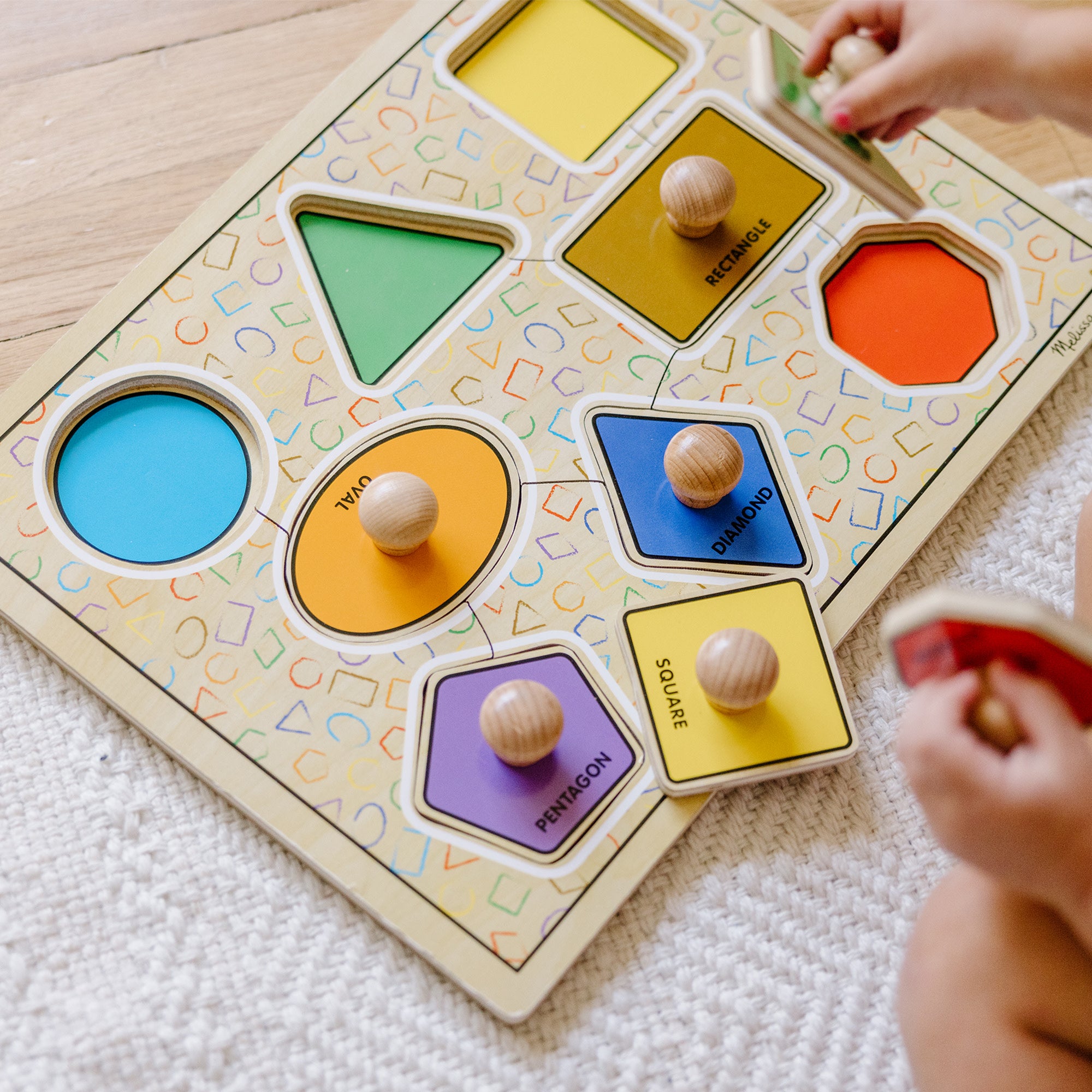 Melissa & Doug Geometric Shapes Deluxe Jumbo Peg Puzzle - 8 Pieces - Image 5