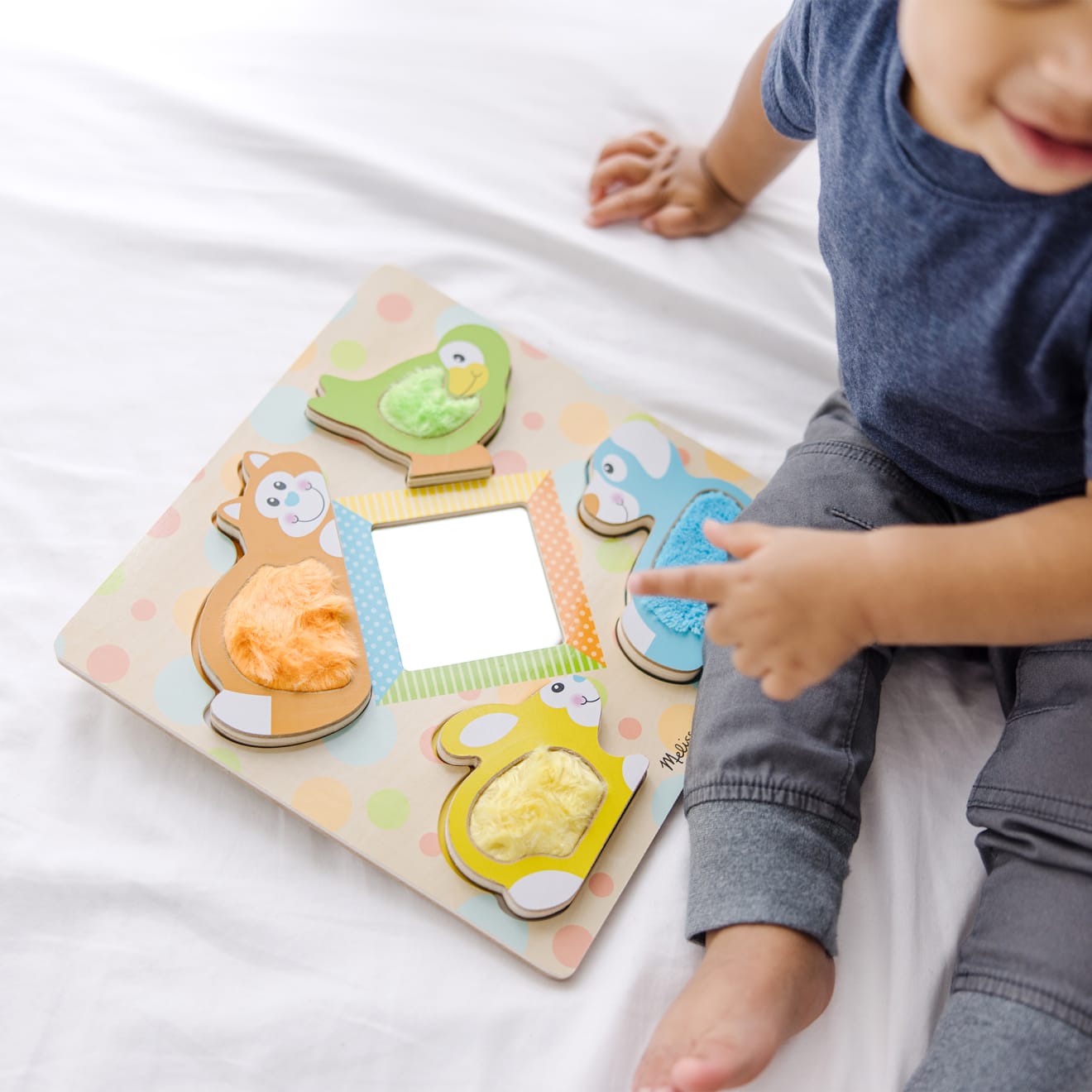 Melissa & Doug First Play Wooden Touch and Feel Puzzle Peek-a-Boo Pets With Mirror - Image 2