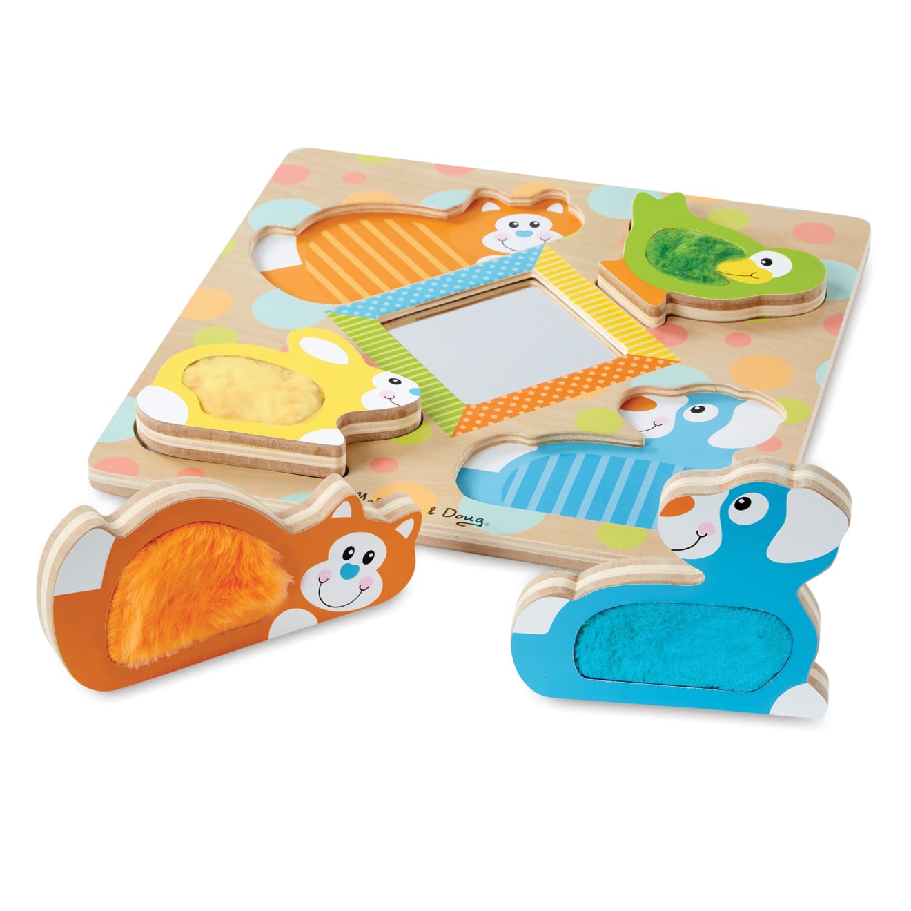 Melissa & Doug First Play Wooden Touch and Feel Puzzle Peek-a-Boo Pets With Mirror - Image 4