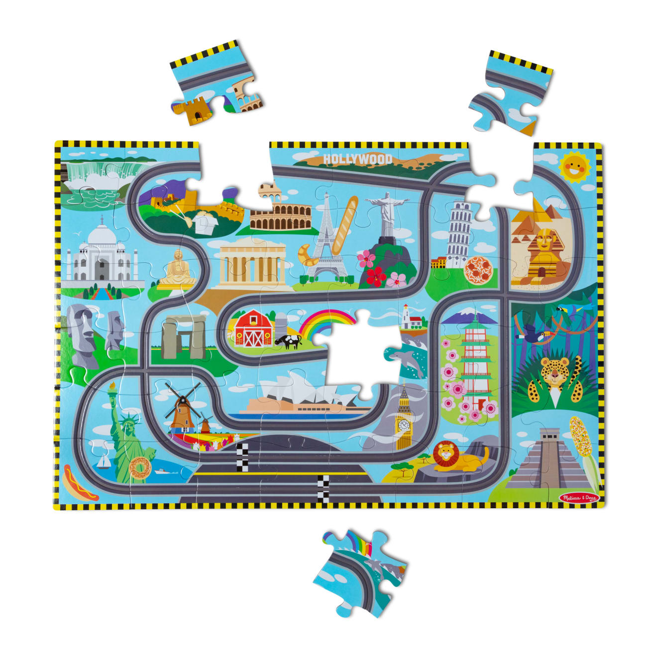 Melissa & Doug Race Around the World Tracks Floor Puzzle - 48 Pieces