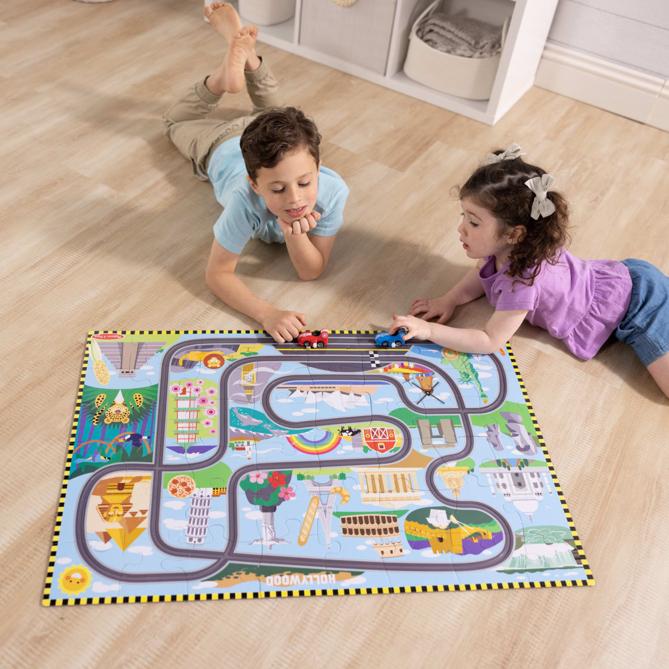 Melissa & Doug Race Around the World Tracks Floor Puzzle - 48 Pieces - Image 2