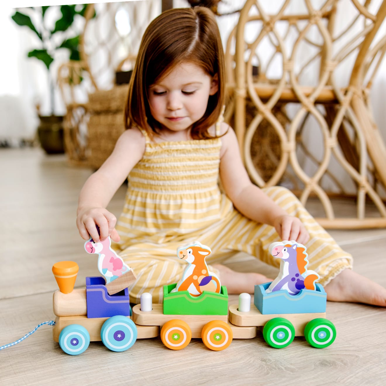 Melissa & Doug First Play Wooden Rocking Farm Animals Pull Train - Image 2