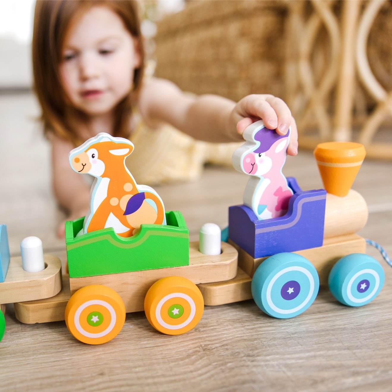 Melissa & Doug First Play Wooden Rocking Farm Animals Pull Train - Image 9