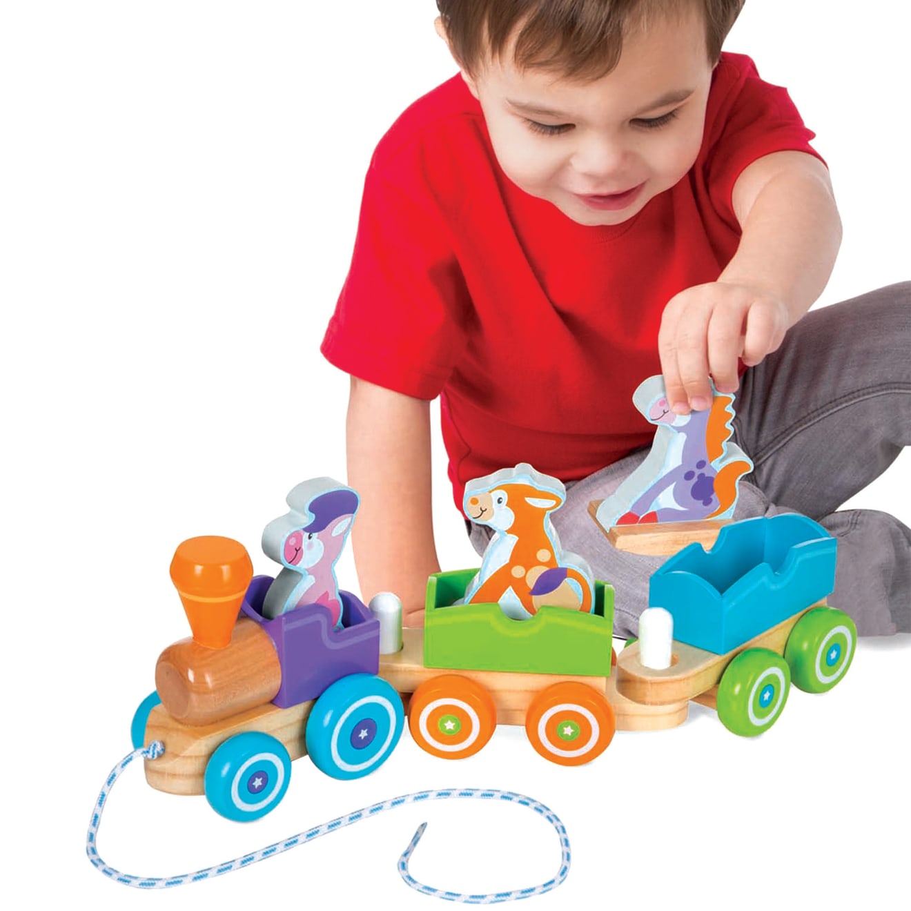 Melissa & Doug First Play Wooden Rocking Farm Animals Pull Train - Image 8