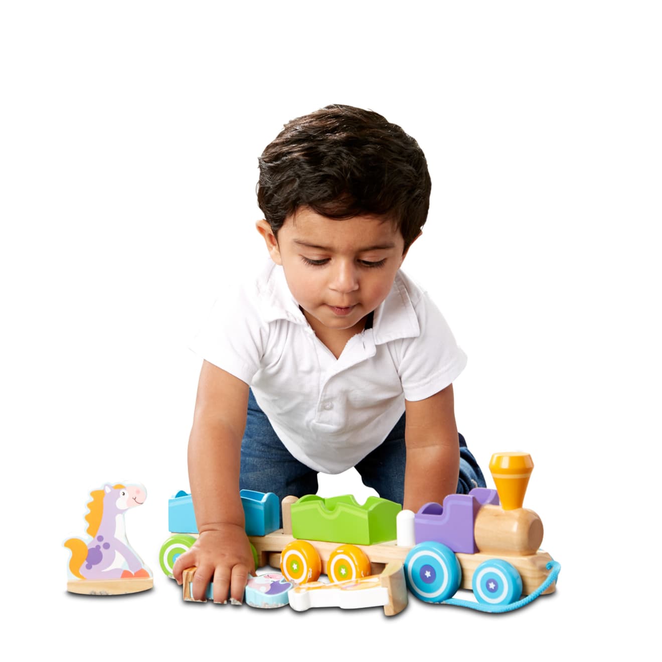 Melissa & Doug First Play Wooden Rocking Farm Animals Pull Train - Image 5