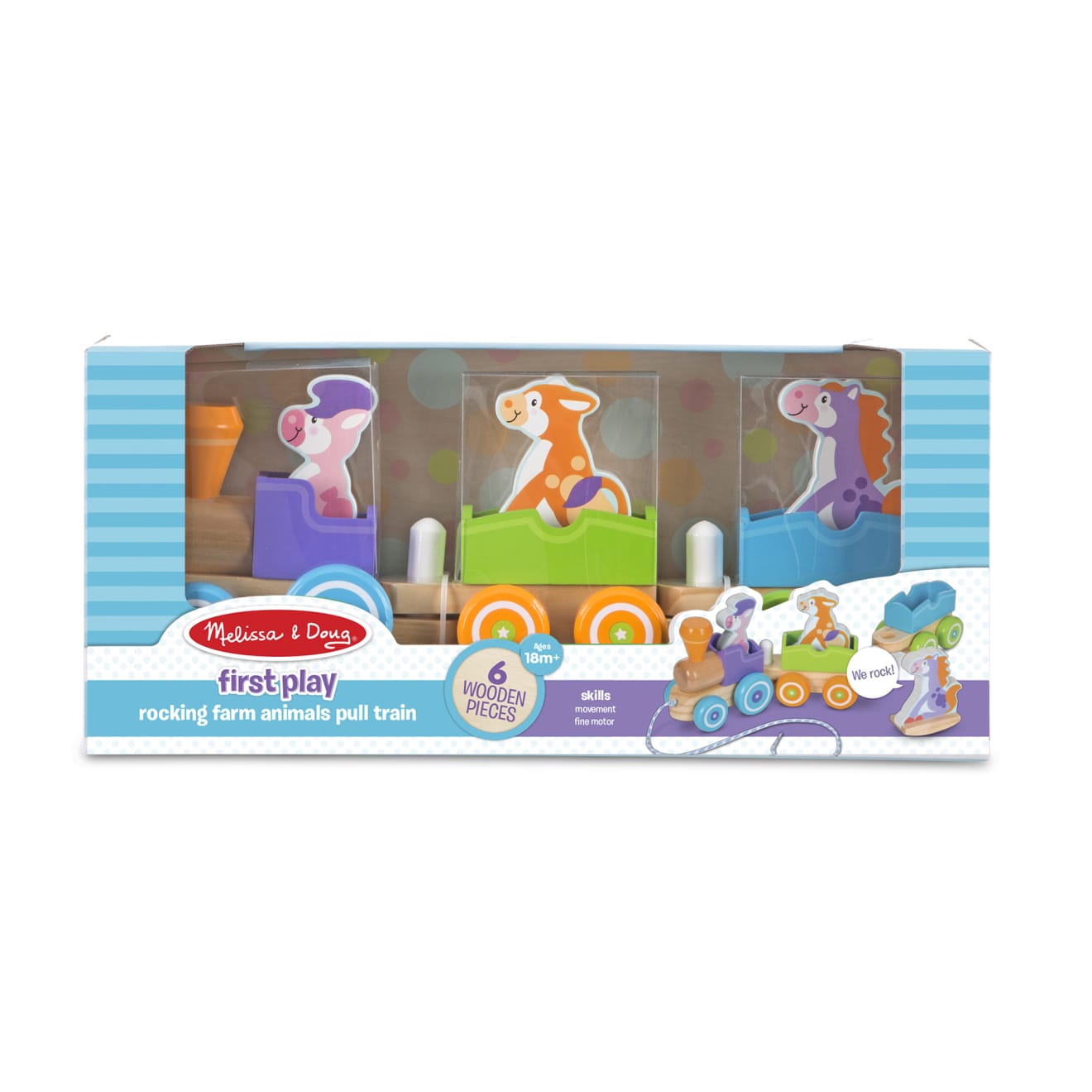 Melissa & Doug First Play Wooden Rocking Farm Animals Pull Train - Image 3
