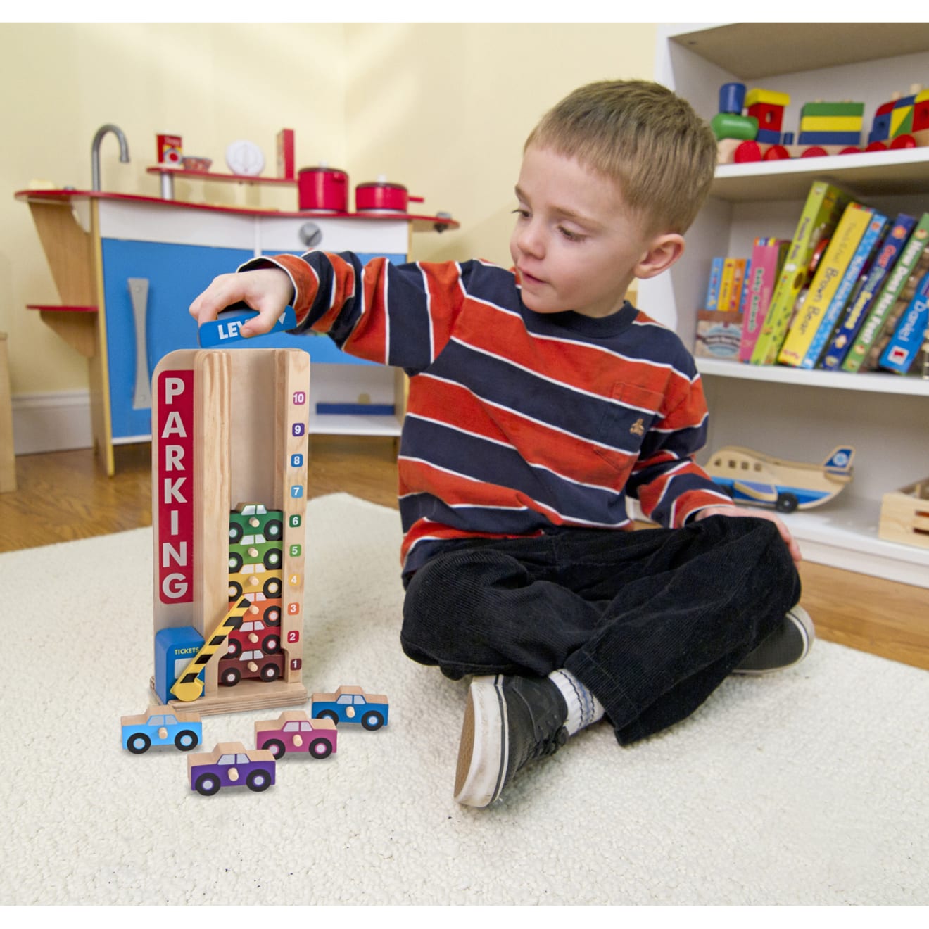 Melissa & Doug Wooden Stack & Count Parking Garage - Image 2