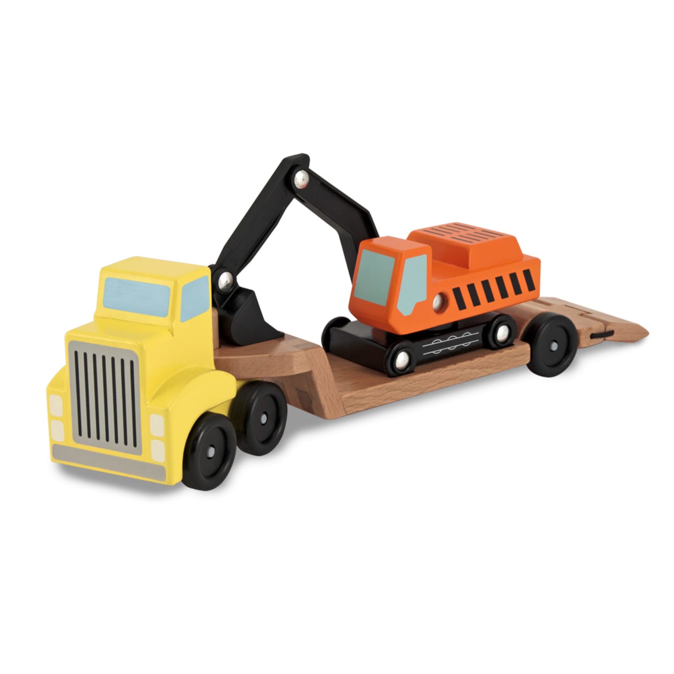 Melissa & Doug Trailer & Excavator Wooden Vehicles Play Set - Image 4