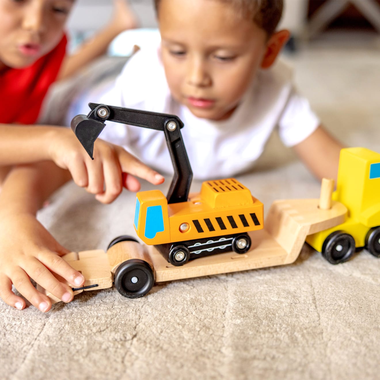 Melissa & Doug Trailer & Excavator Wooden Vehicles Play Set - Image 2