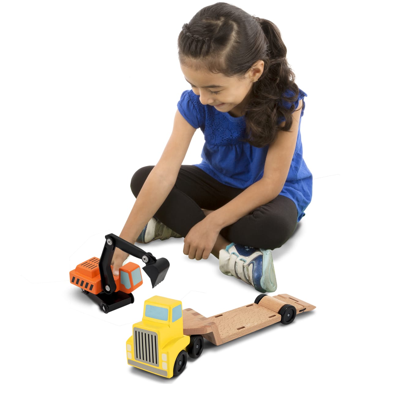 Melissa & Doug Trailer & Excavator Wooden Vehicles Play Set - Image 6