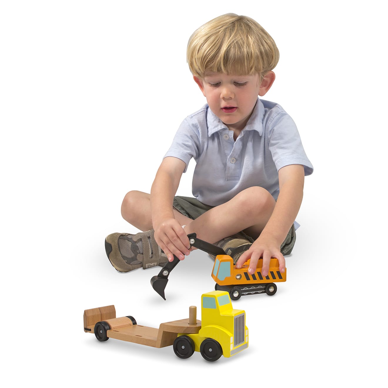 Melissa & Doug Trailer & Excavator Wooden Vehicles Play Set - Image 8