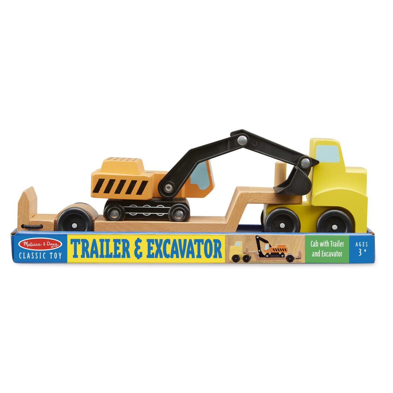 Melissa & Doug Trailer & Excavator Wooden Vehicles Play Set - Image 3