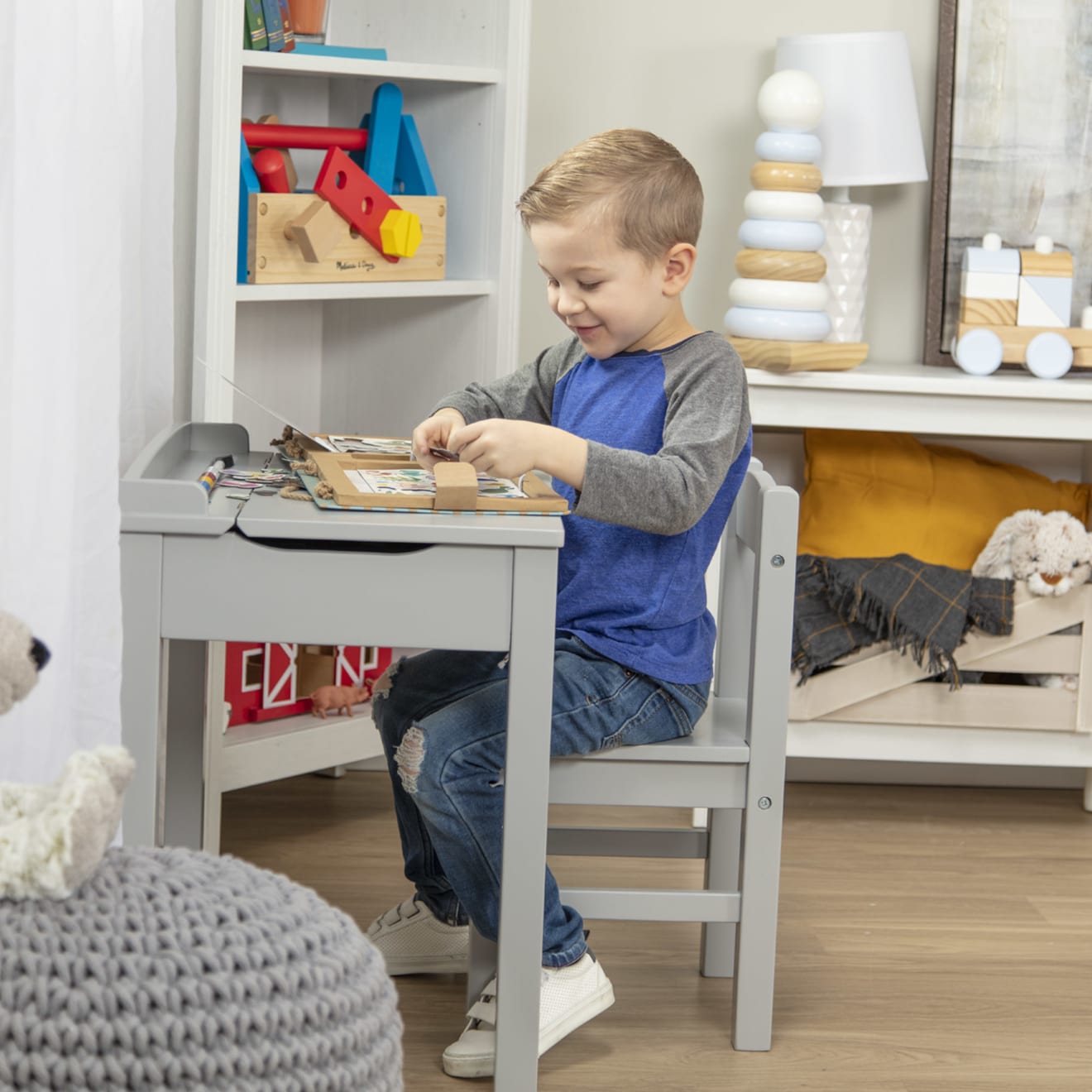 Melissa & Doug Child's Lift-Top Desk & Chair - Gray - Image 5