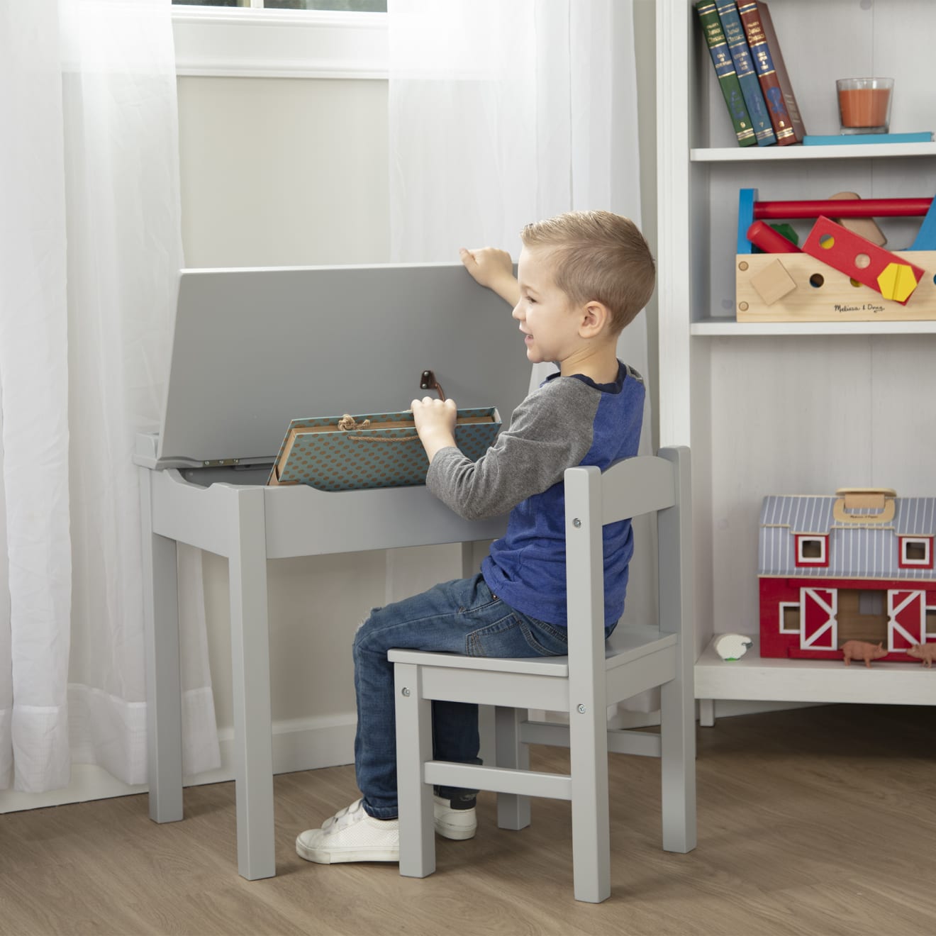 Melissa & Doug Child's Lift-Top Desk & Chair - Gray - Image 7