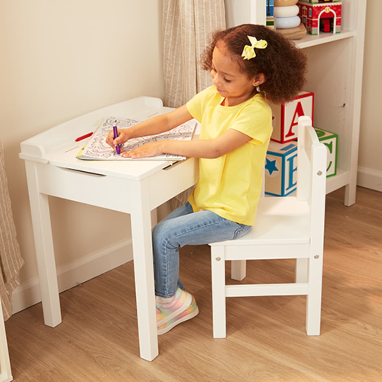 Melissa & Doug Child's Lift-Top Desk & Chair - White - Image 2