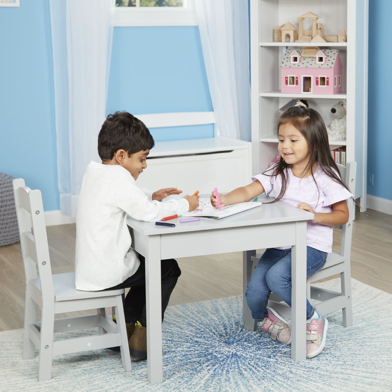 Melissa & Doug Wooden Table & 2 Chairs - Gray - Image 2