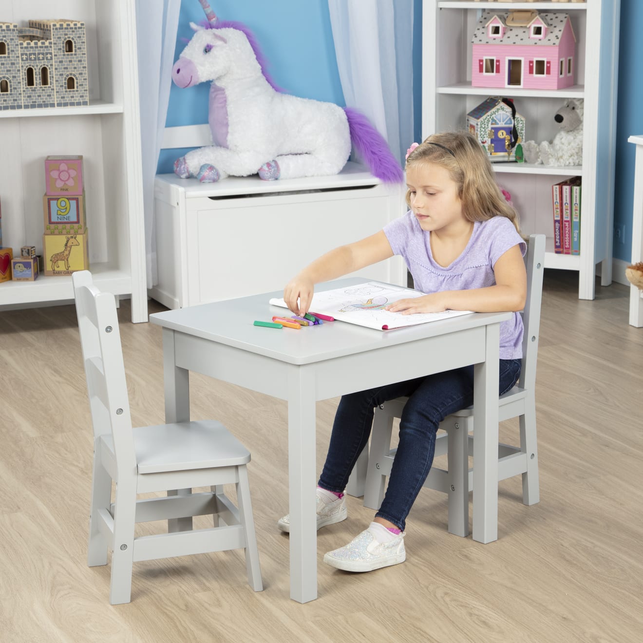 Melissa & Doug Wooden Table & 2 Chairs - Gray - Image 6