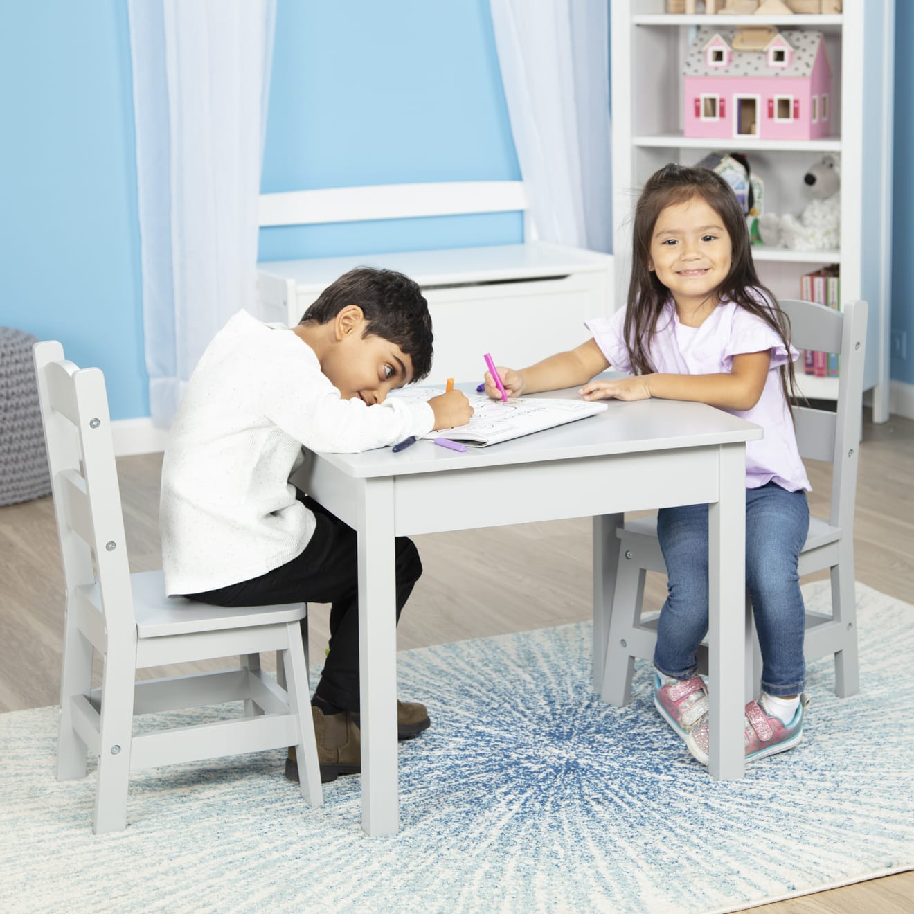 Melissa & Doug Wooden Table & 2 Chairs - Gray - Image 7