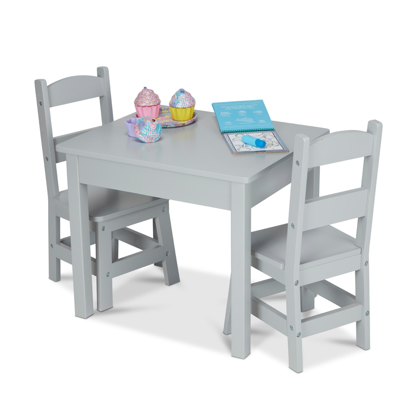 Melissa & Doug Wooden Table & 2 Chairs - Gray - Image 9