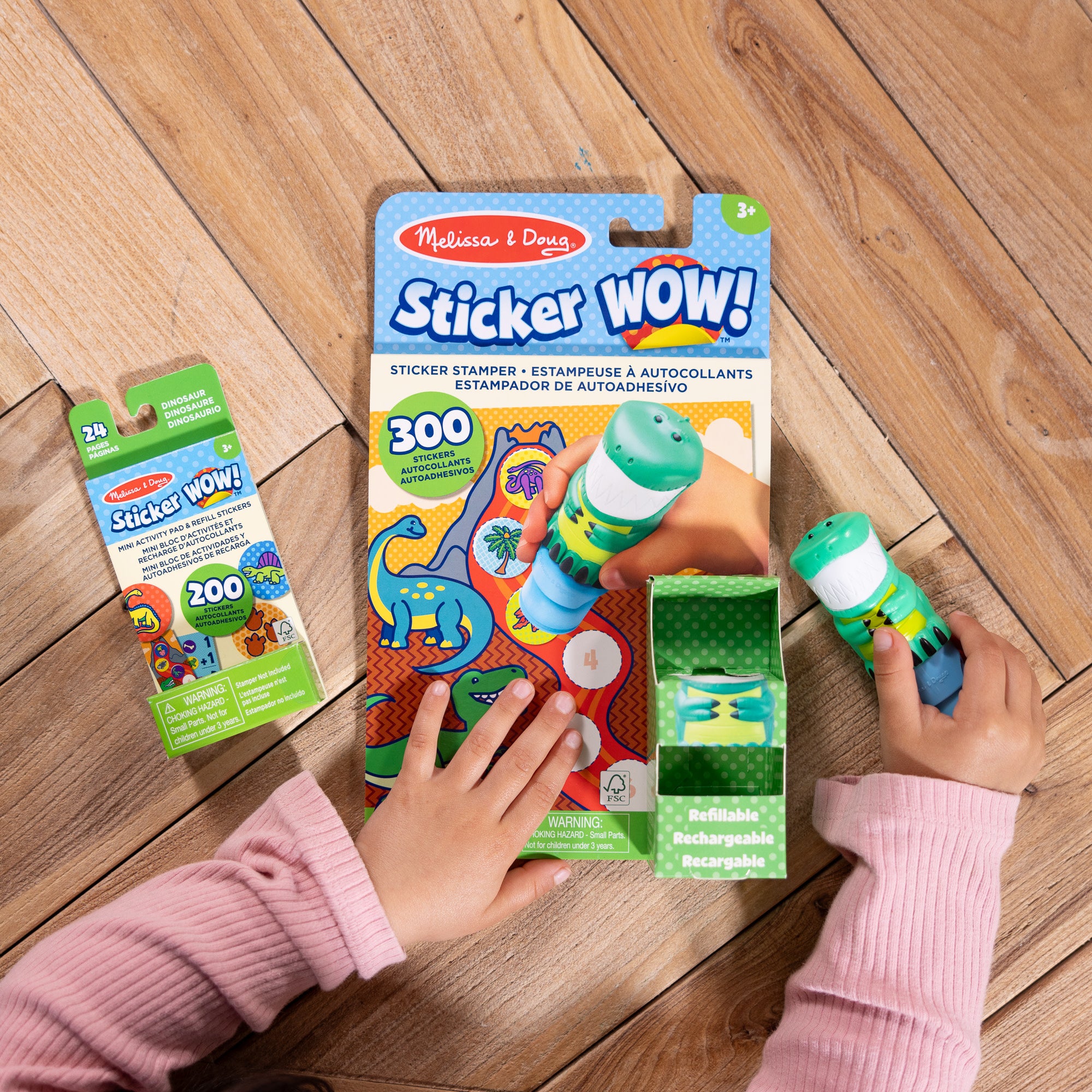 Melissa & Doug Sticker WOW!? Dinosaur Bundle: Activity Pad & Sticker Stamper + Mini Activity Pad and 200 Refill Stickers - Image 2