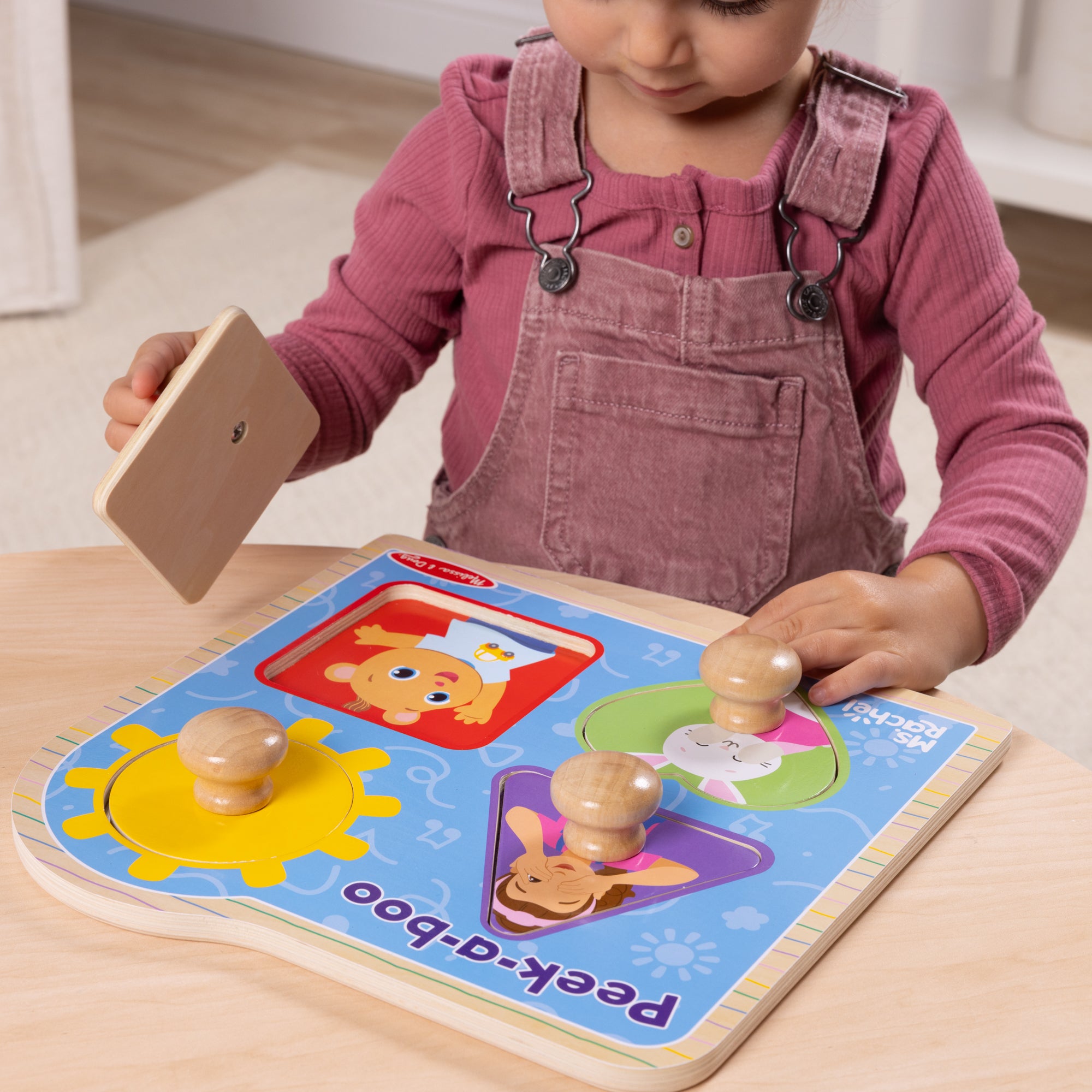 Melissa & Doug Ms. Rachel? Wooden Peek-a-Boo Jumbo Peg Puzzle ?C 4 Pieces - Image 10